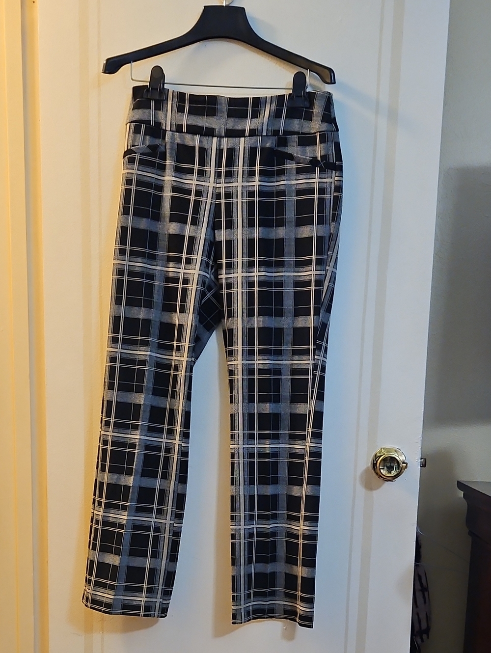 7th Avenue New York & Co. Plaid Straight-Leg Women’s Pants - Black & Tan